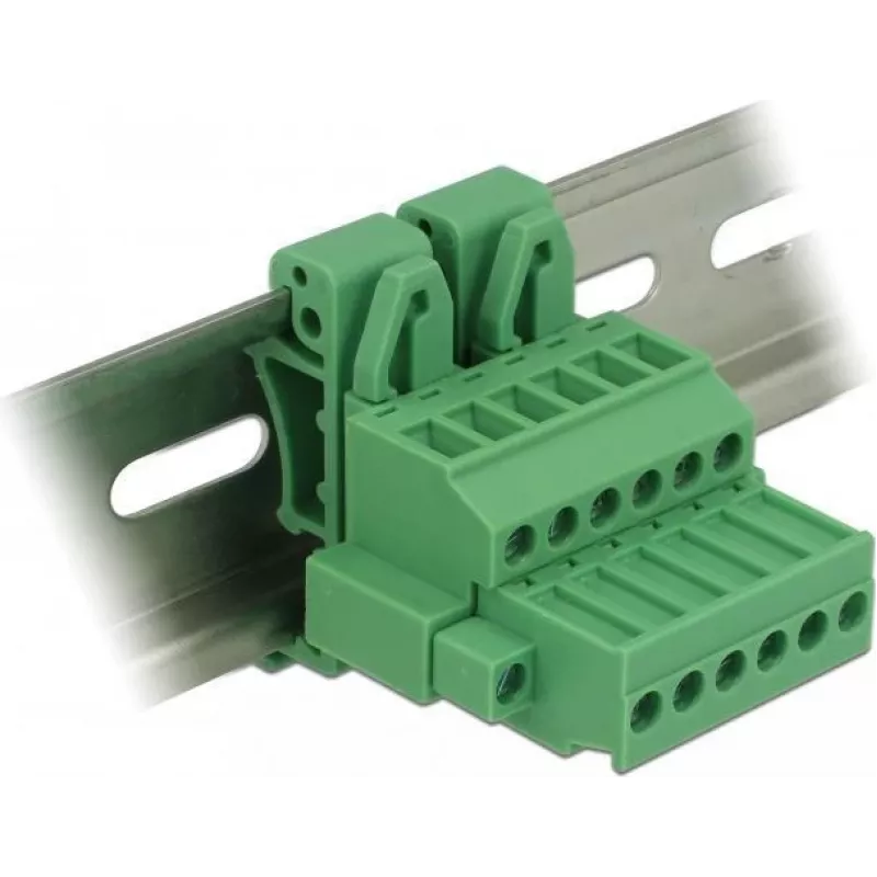 DELOCK DIN-Hutschienen-Klemmenblock-Set, 6-polig, Schraubanschluss, Grau