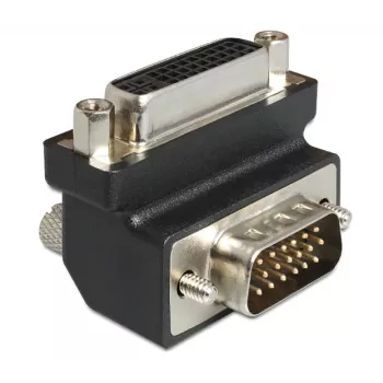 Delock DVI-I 24+5 Pin Buchse auf VGA 15 Pin Stecker 90° gewinkelter Adapter – Schwarz 65425