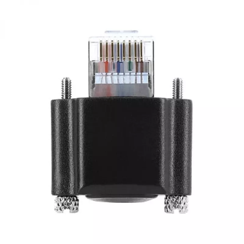 Delock GigE-Kamerakabel RJ45-Stecker 90° abgewinkelt mit Schrauben, Steckerlänge 28 mm auf RJ45-Stecker Cat.6 S/FTP 5 m Schwarz