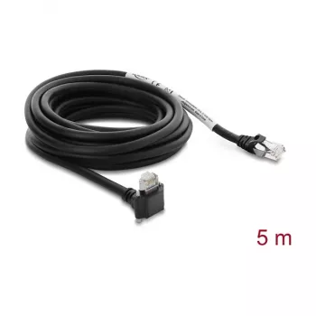 Delock GigE-Kamerakabel RJ45-Stecker 90° abgewinkelt mit Schrauben, Steckerlänge 28 mm auf RJ45-Stecker Cat.6 S/FTP 5 m Schwarz