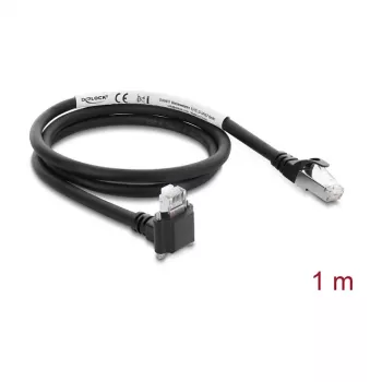 Delock GigE Kamera-Kabel RJ45 Stecker 90° abgewinkelt mit Schrauben, 28 mm Steckerlänge auf RJ45 Stecker Cat.6 S/FTP 1 m Schwarz