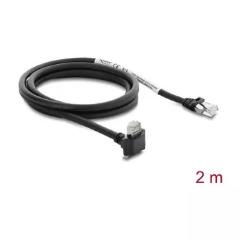 Delock GigE Kamera-Kabel RJ45 Stecker 90° abgewinkelt mit Schrauben auf RJ45 Stecker, Cat.6 S/FTP, 2m, Schwarz