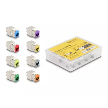 Delock Keystone Modul RJ-45 Buchse auf LSA Buchse STP CAT 6a, 8er-Pack (Grau, Blau, Gelb, Rot, Grün, Orange, Violett, Neongelb) 87896