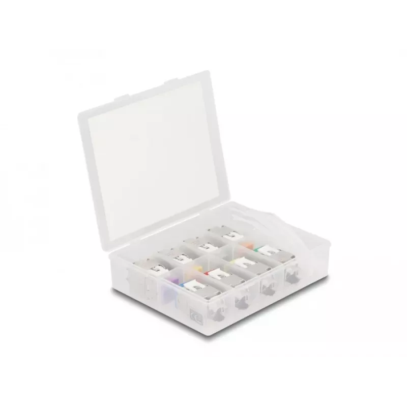 Delock Keystone Modul RJ-45 Buchse auf LSA Buchse STP CAT 6a, 8er-Pack (Grau, Blau, Gelb, Rot, Grün, Orange, Violett, Neongelb) 87896