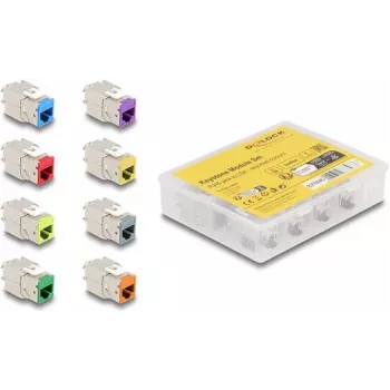 Delock Keystone Modul RJ-45 Buchse auf LSA Buchse STP CAT 6a, 8er-Pack (Grau, Blau, Gelb, Rot, Grün, Orange, Violett, Neongelb) 87896