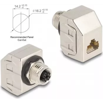 Delock M12 Adapter X-codiert 8-polig Buchse auf RJ45 Buchse Cat.6A STP Metall 60685