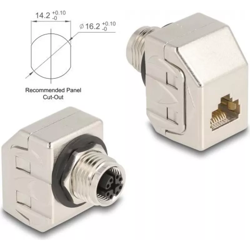 Delock M12 Adapter X-codiert 8-polig Buchse auf RJ45 Buchse Cat.6A STP Metall 60685