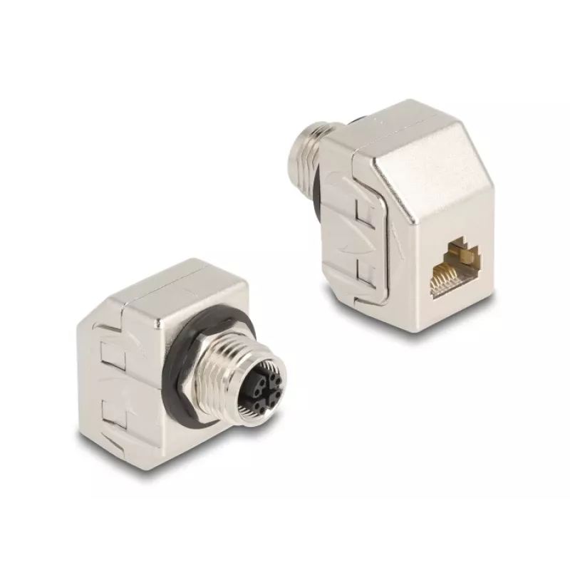 Delock M12 Adapter X-codiert 8-polig Buchse auf RJ45 Buchse Cat.6A STP Metall 60685