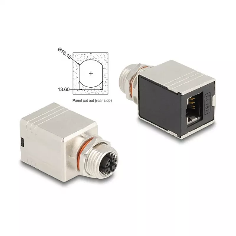 Delock M12 Adapter X-kodiert 8 Pin Buchse auf RJ45 Buchse Cat.6A STP geschirmt gerade
