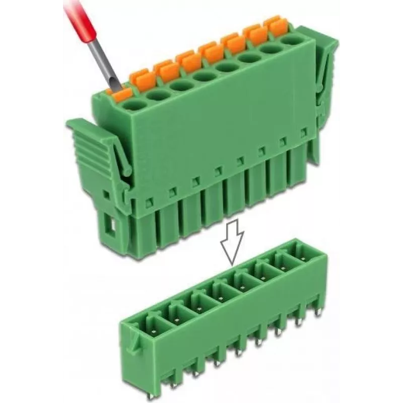 Delock PCB-Klemmenblock-Set 8-polig 3,81 mm Rastermaß vertikal grün (10 Stück) 65974