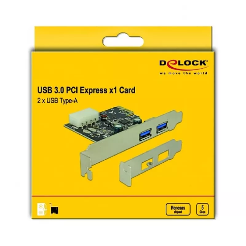 Delock PCI Express x1 Karte zu 2 x USB 3.2 Gen 1 Typ-A, Low-Profile