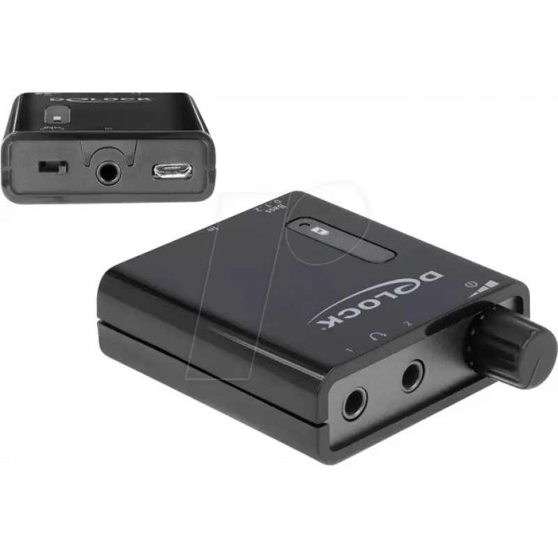 Delock tragbarer Stereo-Kopfhörerverstärker mit zwei Ausgängen und Bassverstärkung