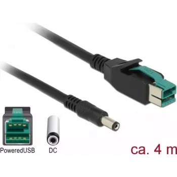 Delock Powered USB Kabel - USB PlusPower (12V) Stecker auf DC 2,1/5,5mm Stecker - 12V - 4m - Schwarz