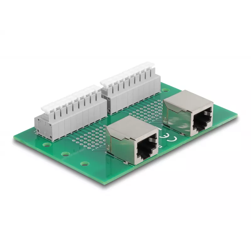 Delock RJ45 2 x Buchse auf 2 x Klemmenblock mit Druckknopf für DIN-Schiene (66994)