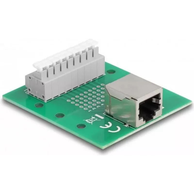 Delock RJ45 Buchse auf Klemmenblock mit Druckknopf für DIN-Schiene 66992