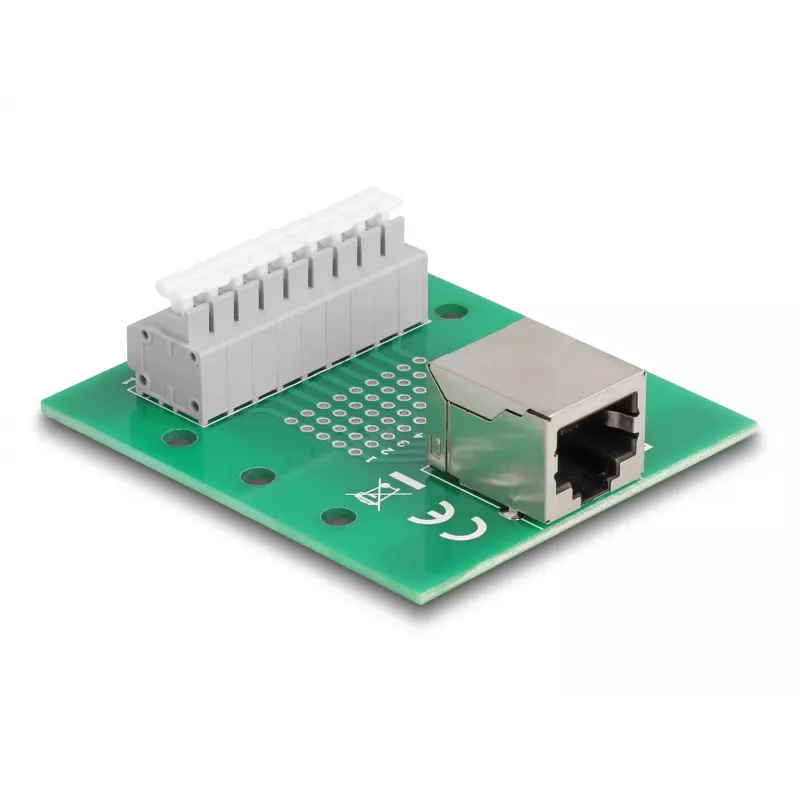 Delock RJ45 Buchse auf Klemmenblock mit Druckknopf für DIN-Schiene 66992