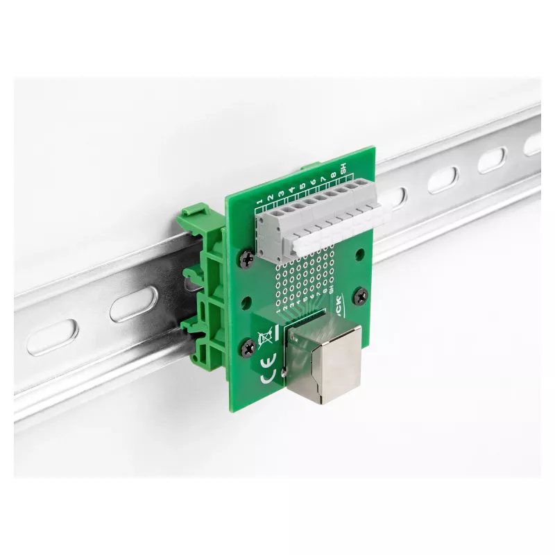 Delock RJ45 Buchse auf Klemmenblock mit Druckknopf für DIN-Schiene 66992