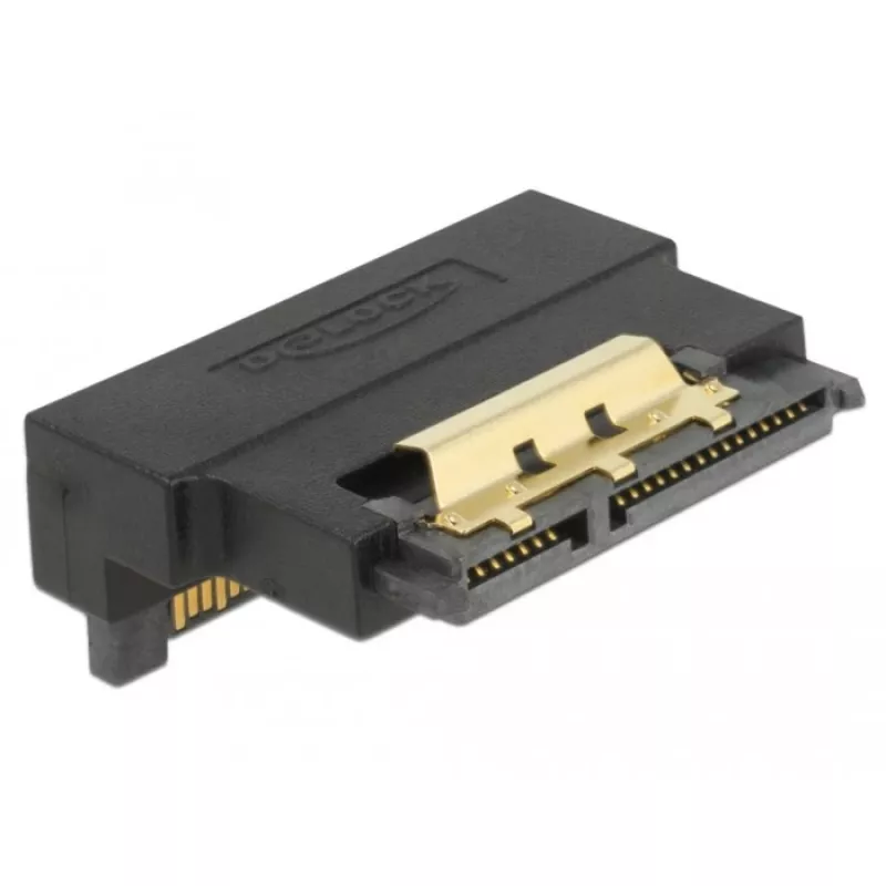 Delock SATA 22 Pin Buchse auf Stecker Adapter mit Verriegelung – nach unten abgewinkelt