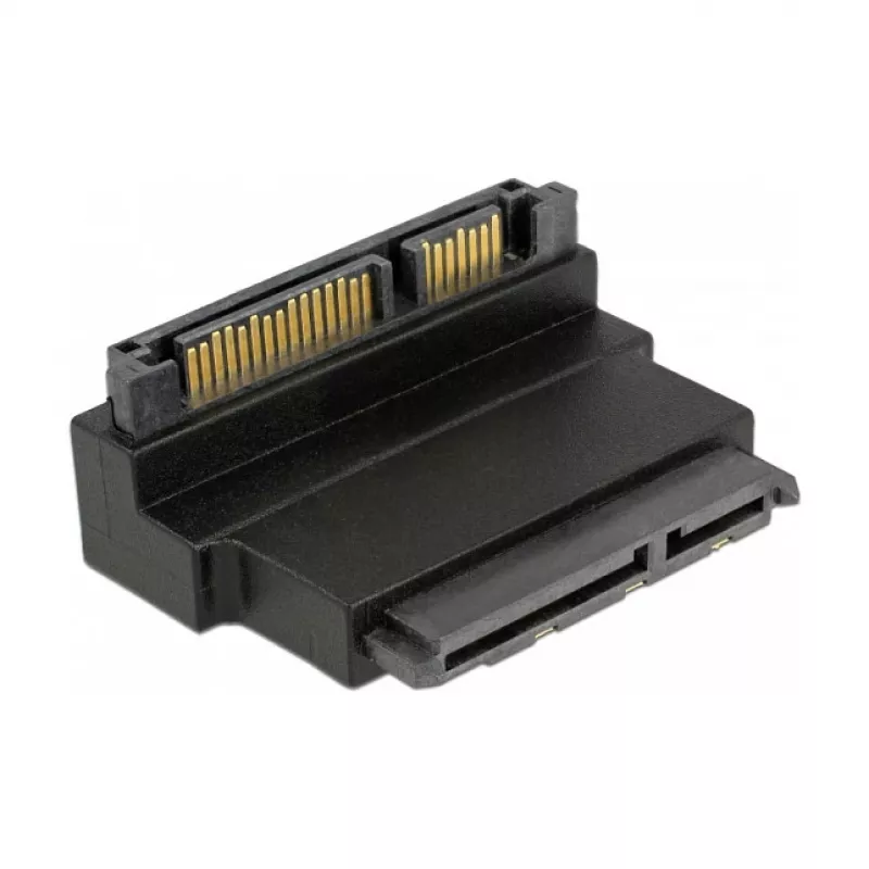 Delock SATA 22 Pin Buchse auf Stecker Adapter mit Verriegelung – nach unten abgewinkelt