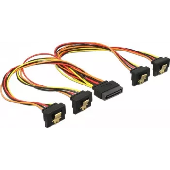 DeLOCK SATA-Stromverteilerkabel - 15-polig Stecker gerade zu 15-polig Buchse gewinkelt, 15cm, 3,3/5/12V, verriegelnd, Schwarz/Gelb/Rot/Orange 60167