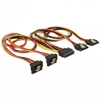 DeLOCK SATA-Stromverteilerkabel 15-Pin Stecker auf 2x 15-Pin Buchse mit Metallklammer, 50 cm, 3,3/5/12 V, Schwarz/Gelb/Rot/Orange 60152