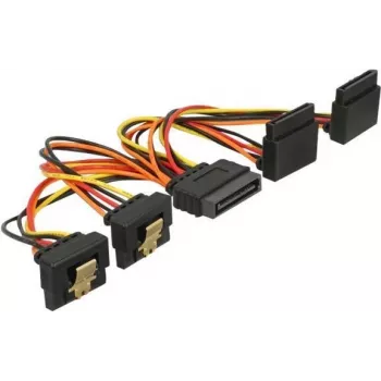 DeLOCK SATA-Stromverteilerkabel 15cm 1x SATA 15-Pin Stecker auf 2x SATA 15-Pin Buchse mit Rastung/Metallklammer 3,3V/5V/12V Schwarz/Gelb/Rot/Orange 60153