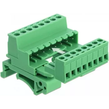 DeLOCK Klemmenblock-Set für DIN-Schiene, 8-polig, 5,08 mm Rastermaß, gewinkelt, grün