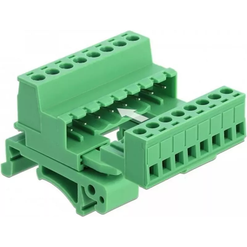 DeLOCK Klemmenblock-Set für DIN-Schiene, 8-polig, 5,08 mm Rastermaß, gewinkelt, grün