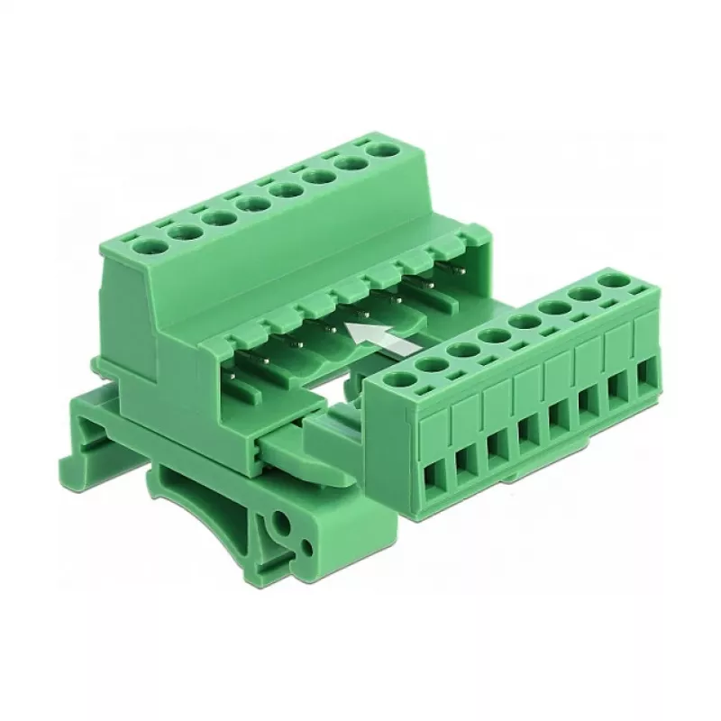 DeLOCK Klemmenblock-Set für DIN-Schiene, 8-polig, 5,08 mm Rastermaß, gewinkelt, grün