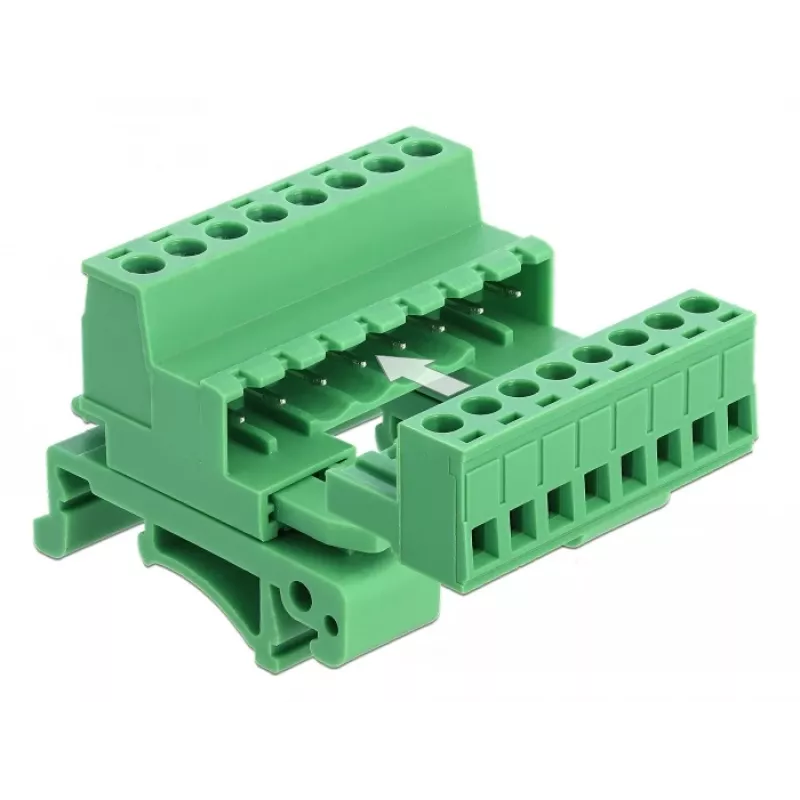 DeLOCK Klemmenblock-Set für DIN-Schiene, 8-polig, 5,08 mm Rastermaß, gewinkelt, grün