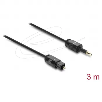 Delock TOSLINK-Kabel Mini TOSLINK 3,5-mm-Stecker auf TOSLINK-Stecker, Ø 2,2 mm, 3 m, Schwarz