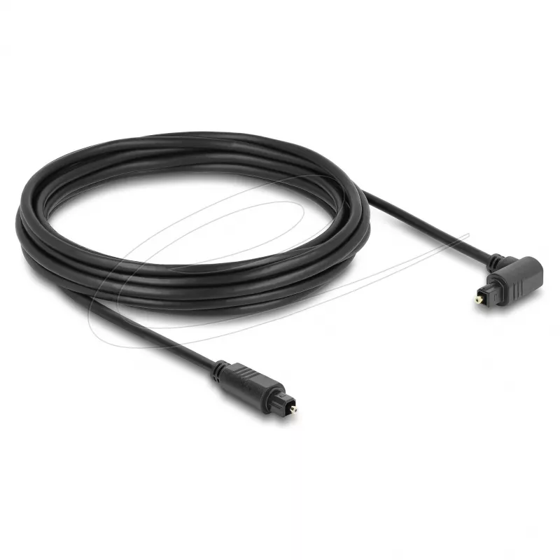Delock TOSLINK Optisches Audiokabel 5m, 90° abgewinkelte auf gerade Stecker, 4mm, Schwarz