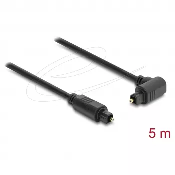Delock TOSLINK Optisches Audiokabel 5m, 90° abgewinkelte auf gerade Stecker, 4mm, Schwarz