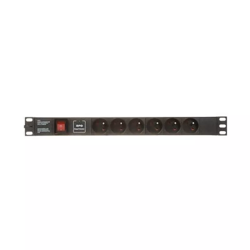 DELTA PD-6/R-SPD-1L Steckdosenleiste mit Überspannungsschutz, 6 Steckdosen Typ E, 230V/10A, 1,5m Kabel, Schwarz