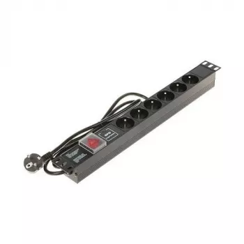 DELTA PD-6/R-SPD-1L Steckdosenleiste mit Überspannungsschutz, 6 Steckdosen Typ E, 230V/10A, 1,5m Kabel, Schwarz