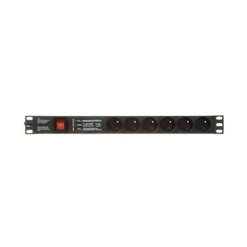 DELTA PD-6/R-SPD-3L 6-fach Steckdosenleiste mit Überspannungsschutz, 2-poliger Schalter, 1,5 m Kabel, Typ E Steckdosen, 2300 W, Schwarz