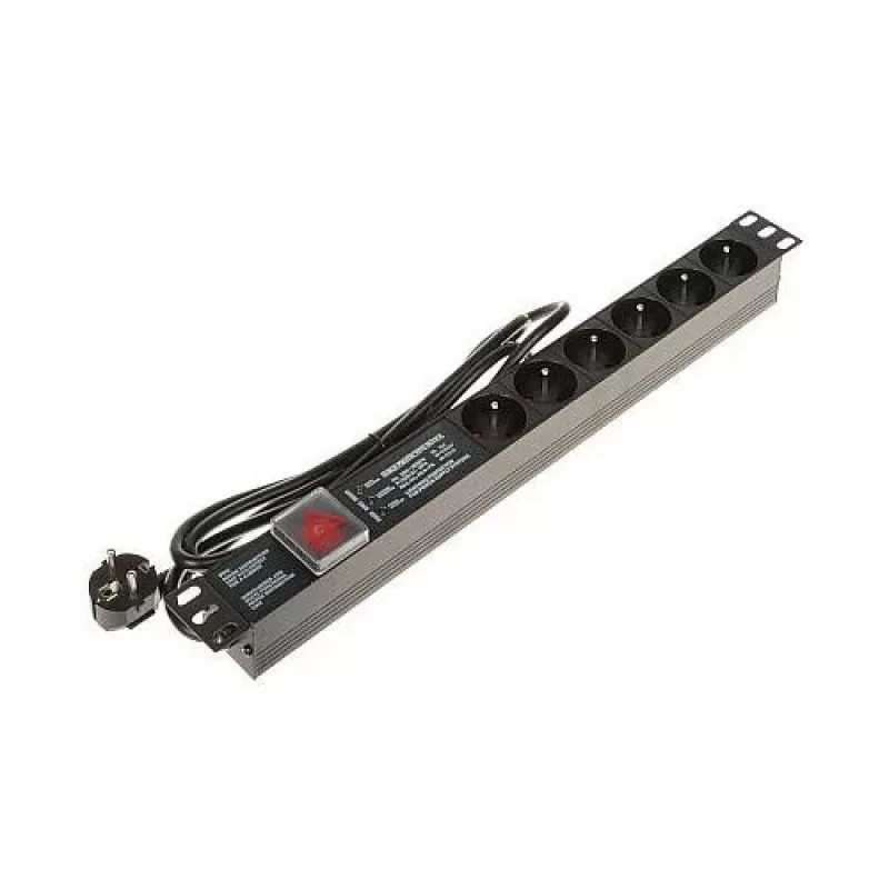 DELTA PD-6/R-SPD-3L 6-fach Steckdosenleiste mit Überspannungsschutz, 2-poliger Schalter, 1,5 m Kabel, Typ E Steckdosen, 2300 W, Schwarz