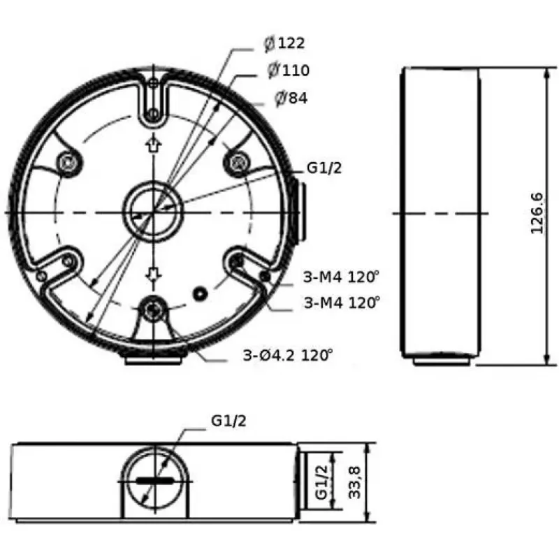 DELTA STG-PFA137 Schwarze Mast-Halterung für Dahua Dome-Kameras (80-150 mm Masten, Aluminium)