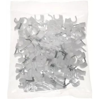 DELTA TRZ-7/100 Kabelklemme Weiß 100 Stück - 7 mm runder Nagel-Kabelhalter aus Polyethylen für die Kabelführung in Innenräumen