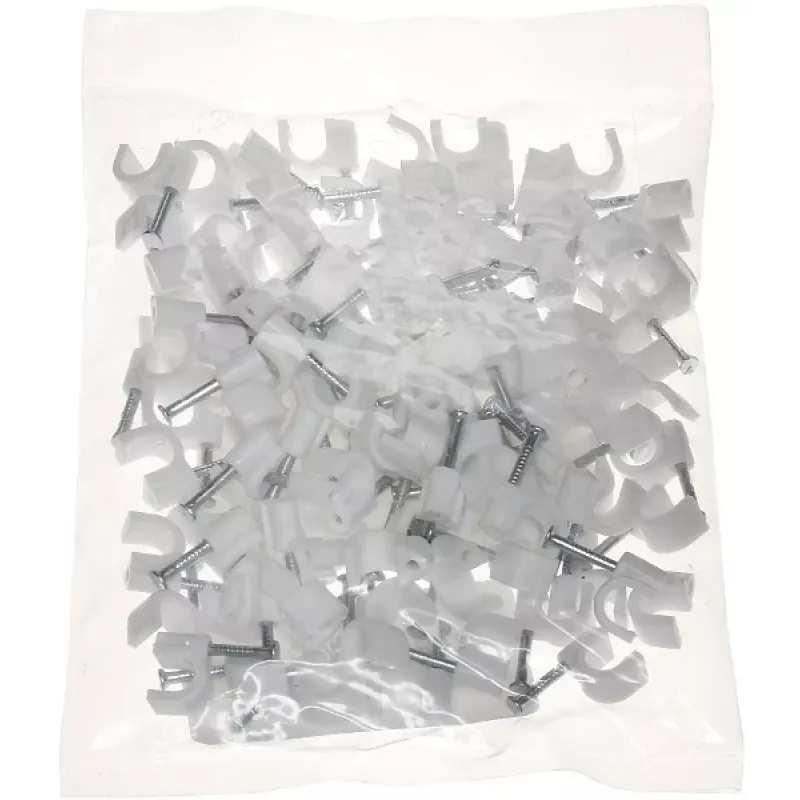 DELTA TRZ-7/100 Kabelklemme Weiß 100 Stück - 7 mm runder Nagel-Kabelhalter aus Polyethylen für die Kabelführung in Innenräumen