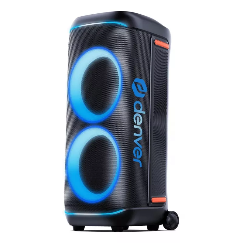 Denver BPS-470 Bluetooth Party Speaker mit Karaoke, 2000W PMPO, 20W RMS, LED-Lichter, FM-Radio, TWS, inkl. Mikrofon, Schwarz