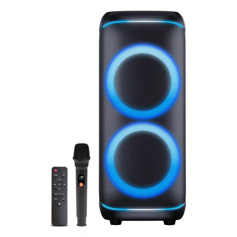Denver BPS-470 Bluetooth Party Speaker mit Karaoke, 2000W PMPO, 20W RMS, LED-Lichter, FM-Radio, TWS, inkl. Mikrofon, Schwarz