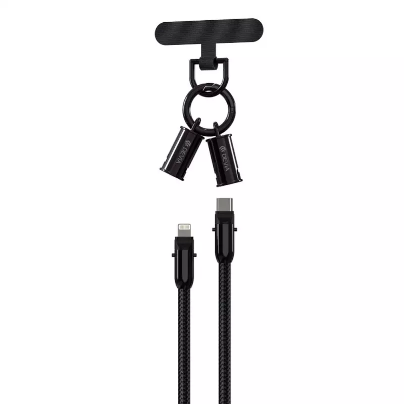 Devia 2-in-1 USB-C auf Lightning Kabel Lanyard 1,2m 27W Schwarz
