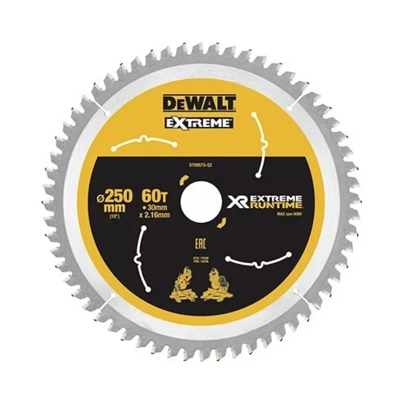 DEWALT DT99573 Kreissägeblatt 250 mm 60 Zähne TCT Feinschnitt für Holz, Sperrholz, MDF, Spanplatte