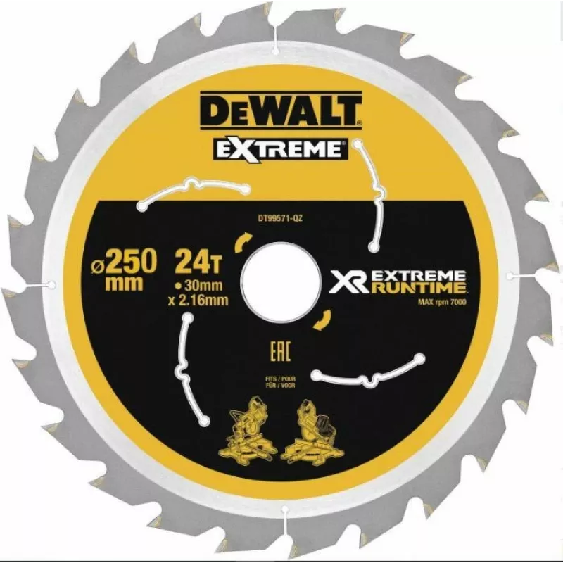 DEWALT DT99573 Kreissägeblatt 250 mm 60 Zähne TCT Feinschnitt für Holz, Sperrholz, MDF, Spanplatte