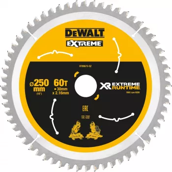 DEWALT DT99573 Kreissägeblatt 250 mm 60 Zähne TCT Feinschnitt für Holz, Sperrholz, MDF, Spanplatte