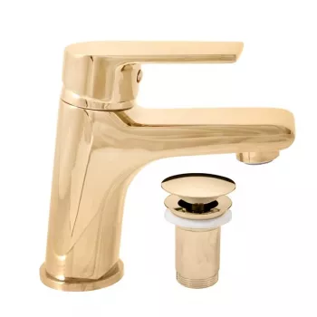 Diamond Waschtisch-Einhandmischer mit Push-Open-Ventil, Gold PVD, Einhebel, Aufputzmontage, Massivmessing, DCO127.5KZ