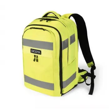 DICOTA Rucksack HI-VIS 32-38 Liter, Schwarz mit neongelben Akzenten, recyceltes PET, wasserabweisend, 15,6 inch Laptopfach