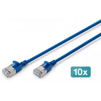 DIGITUS CAT 6A F/FTP Slim Patchkabel, 2 m, Blau, 10er-Pack