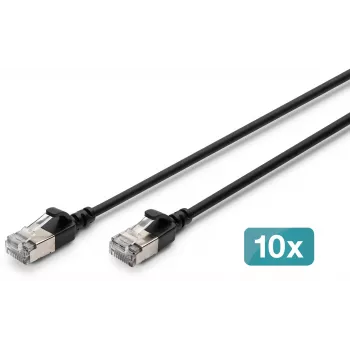 DIGITUS CAT 6A F/FTP Slim Patch Cable, 3 m, Schwarz, 10er-Pack, LSZH, 10 Gbps, 500 MHz, PoE++